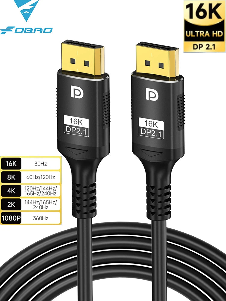 16K DP Cable 8K 120Hz/60Hz 4K 240Hz 80Gbps Displayport 2.1 HDR Video Audio Cable for Laptop Xbox Projector Gaming Monitor