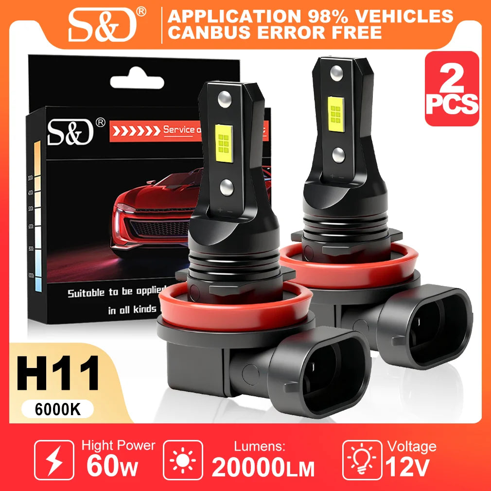 S&D H8 H11 LED Canbus 9005 9006 Fog Light Bulbs 60W 20000LM 