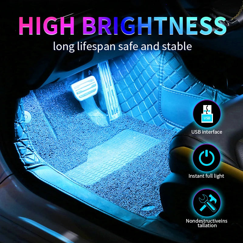 LED Car Interior Ambient Foot Strip Light Kit Accessories Ba