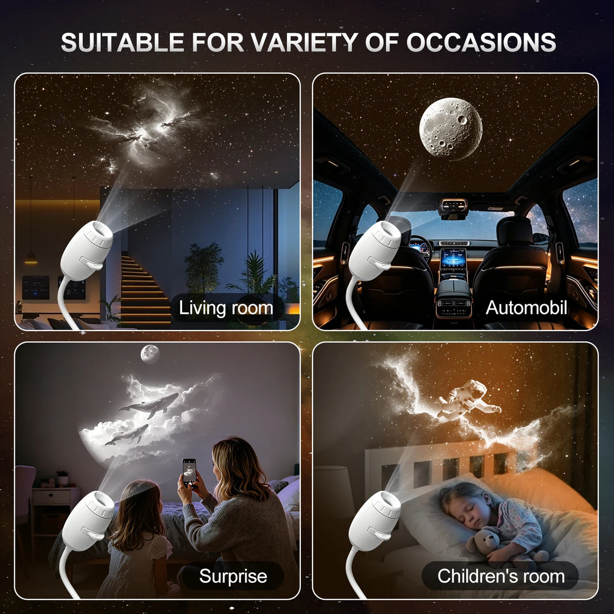 White Car USB Ambient Light Large Range Projection Romantic 