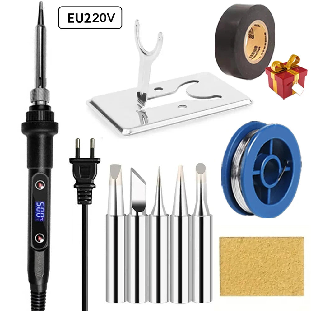 80W Electric Soldering Iron 16-IN-1 LCD Digital Display 180-500C Adjustable Replaceable Head Soldering Iron Tin Pen Welding Kit