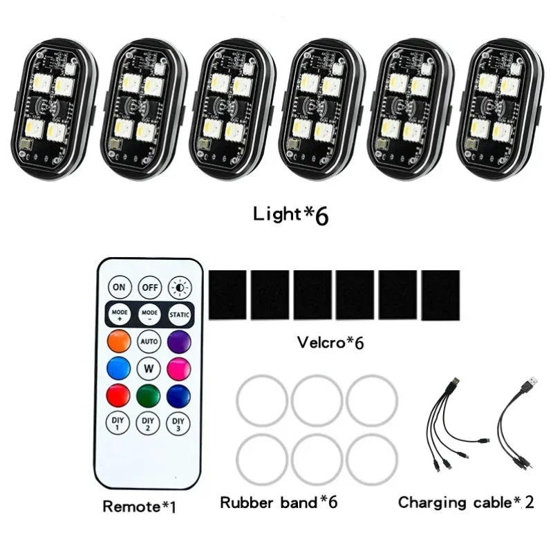 Rechargeable Wireless Light Aircraft Airplane Helicopter Warning Lights RGB Led Aircraft Strobe lights Motorcycle LED Lights