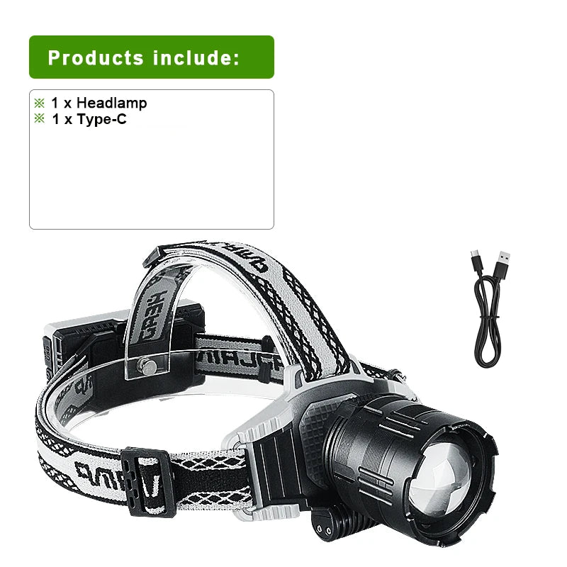 New High Power 800W LED Headlight Super Bright Long Shot 3500M Headlamp USB Rechargeable Flashlight Outdoor Fishing Work Lantern