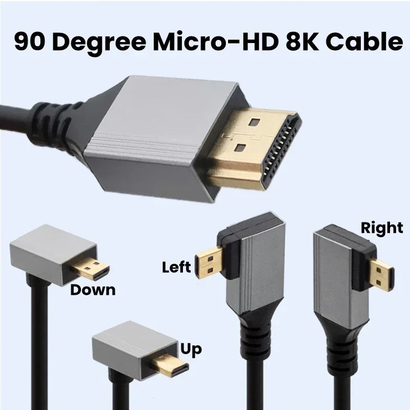 Mini/Micro HDMI-Compatible 8K UHD Cable 90 Degree Up/Down/Le