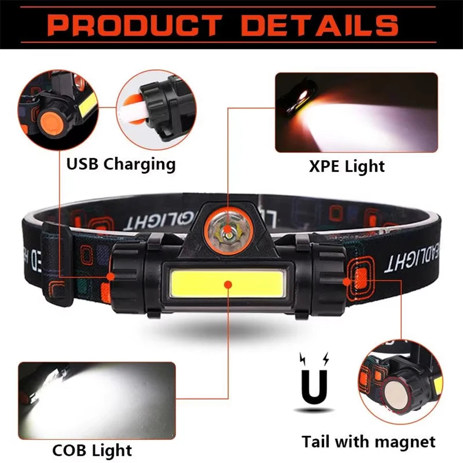 1-5PCS Rechargeable COB LED Headlamp Strong Magnetic Powerfu