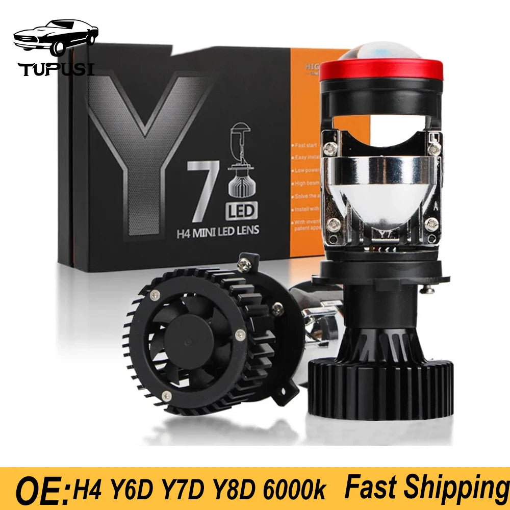 LED Headlight Car Projector Lens Bulb 6000k 30000LM 12V Lense Fan Cooling High Low Beam Automobile Lights for