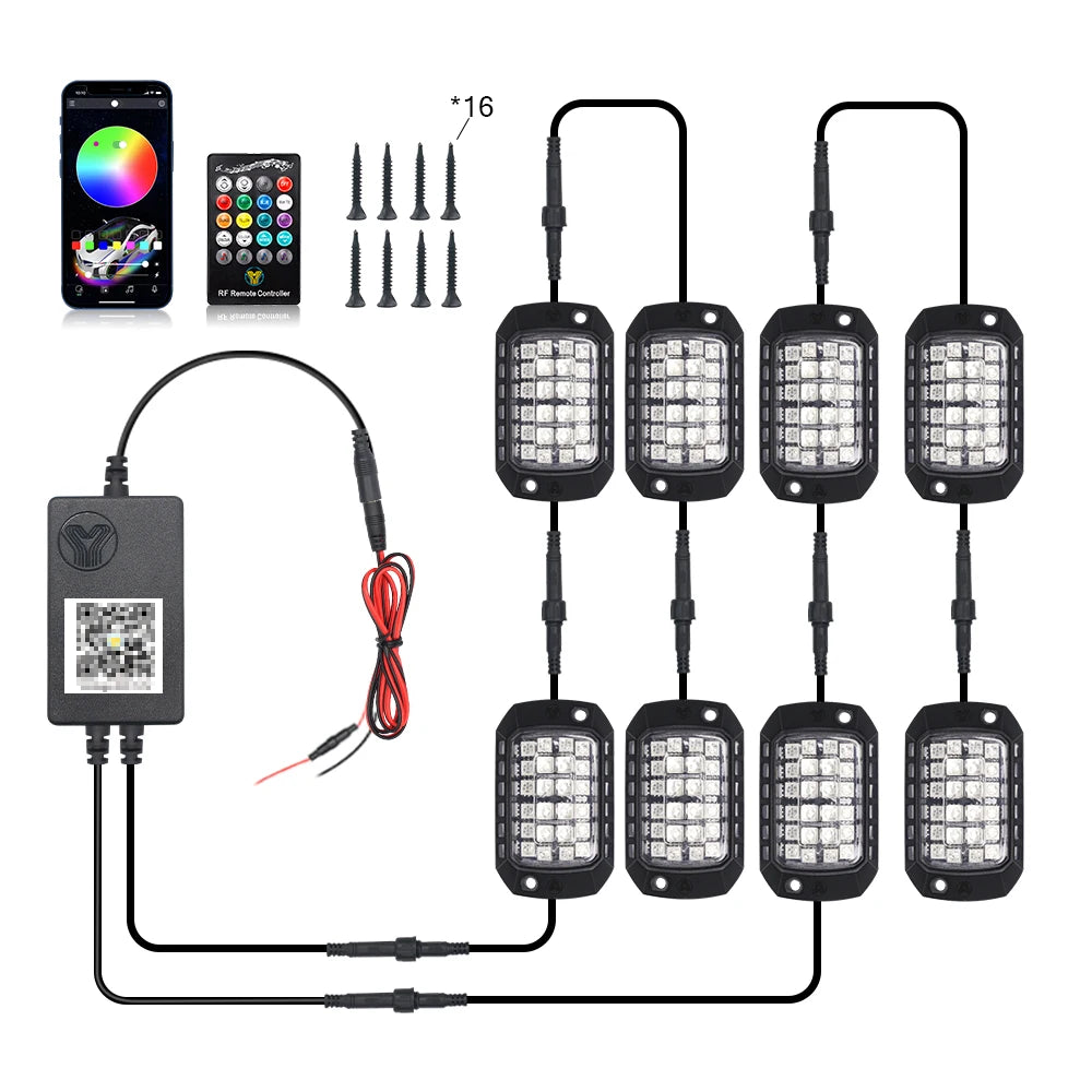 RGB LED Ambient Light Remote APP Control Waterproof Super Bright Car Chassis Undergolw Lights For Polaris Yamaha BRP ATV UTV RZR