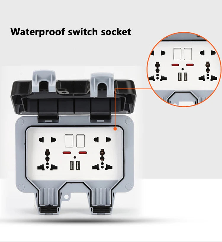 International Universal IP66 USB Wall Outdoor Waterproof Swi