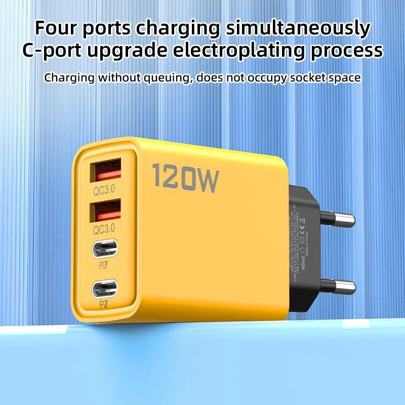 120W 4 Ports USB C Charger PD3.0 Fast Charging Type C Phone 