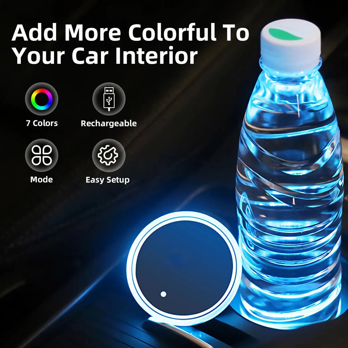 LED Car Cup Holder Lights Waterproof Cup Pad with 7 Colors C