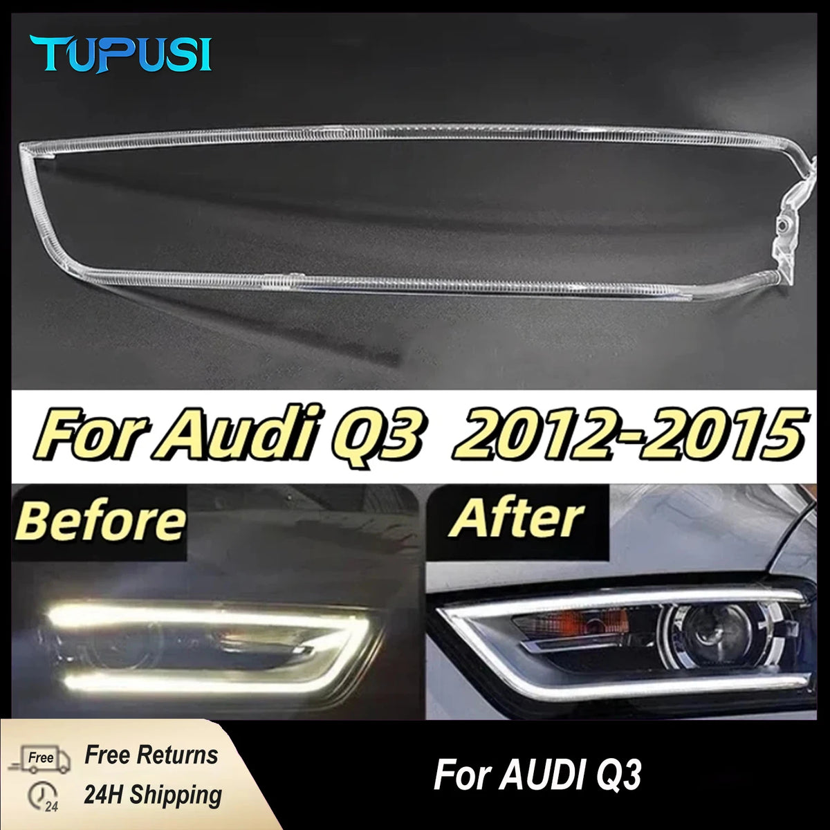 Headlight DRL Tube Acrylic tube Light Guide Strip Light DRL Strip Daytime Running Light for Audi Q3