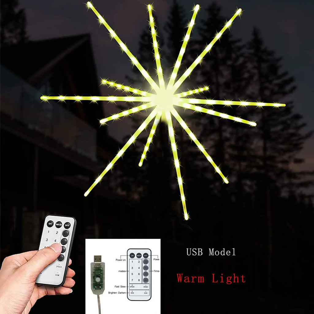 2023 New Years LED Fireworks String Lights Meteor Lamp Battery Powered for Wedding Christmas Party Indoor Outdoor Decoration