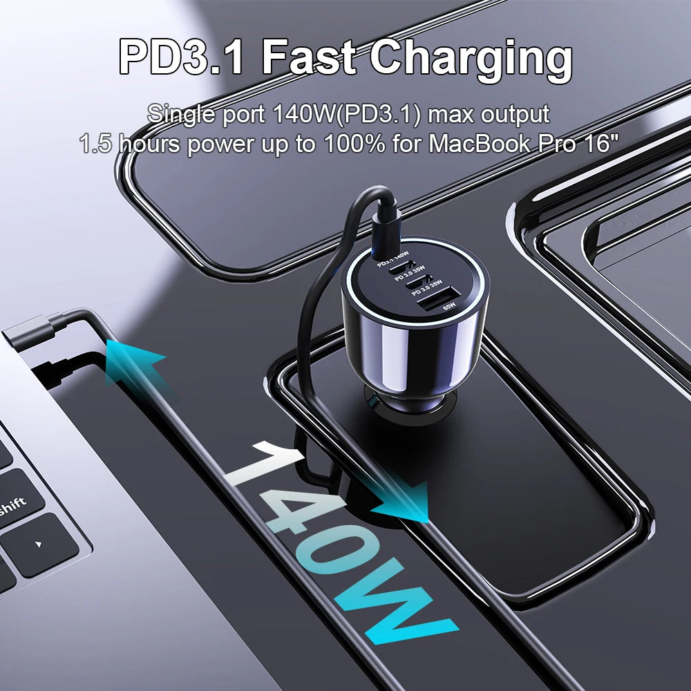 Ubigbuy 240W Car Charger PD 3.1 140W 100W PPS 45W Super Fast