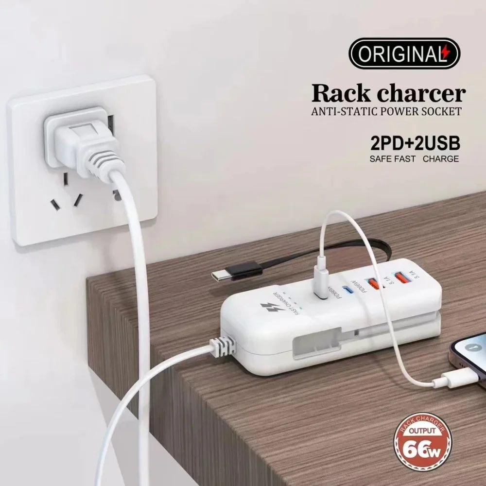 66W 4 Port PD USB Fast Charging Wall Chargers Socket Outlet 