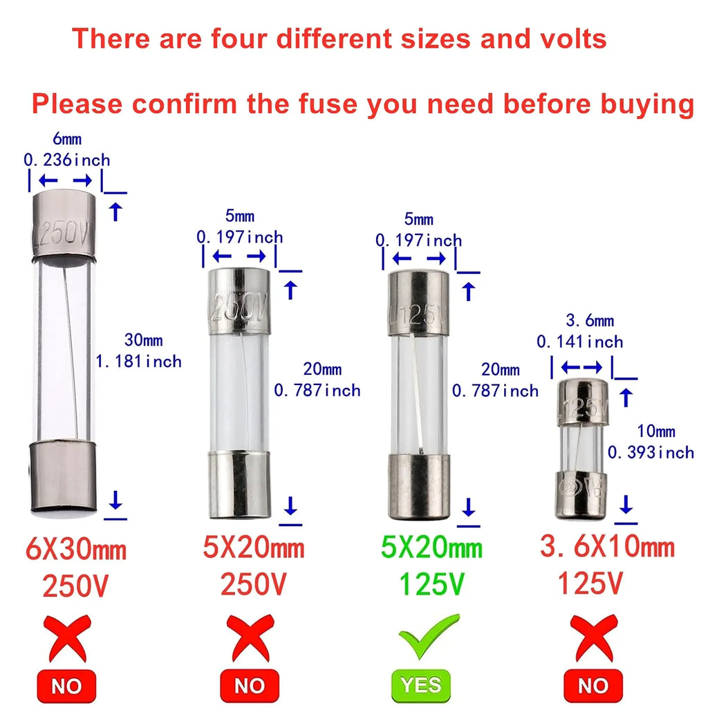 100pcs 5x20mm Quick Blow Glass Tube Fuse Assorted Kit Amp 0.