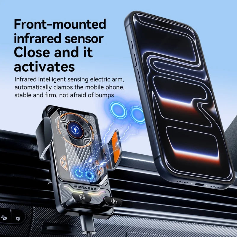 15W Universal Car Wireless Charger Stand Auto Touch to 90 De