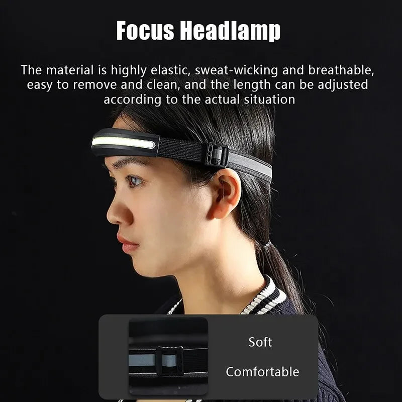 Portable COB Headlamp Rechargeable Red and White Light Work 
