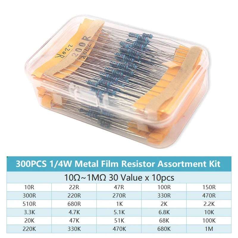 0.25W Metal Film Resistor kit set 30 Values resistors pack 1