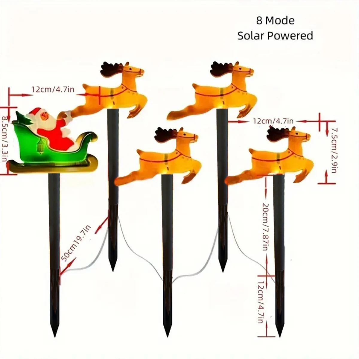 5Pcs/Set Solar Christmas Santa Claus&Deer Pathway Lights wit