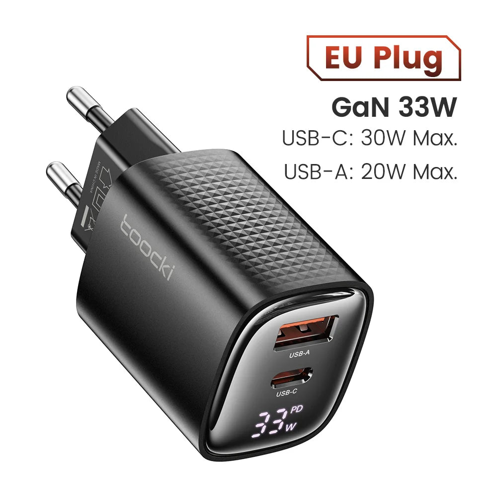 Toocki 33W GaN USB C Charger Digital Display PD Fast Charging For iPhone 15 14 Max Pro iPad For Xiaomi Poco Samsung S23 Charger