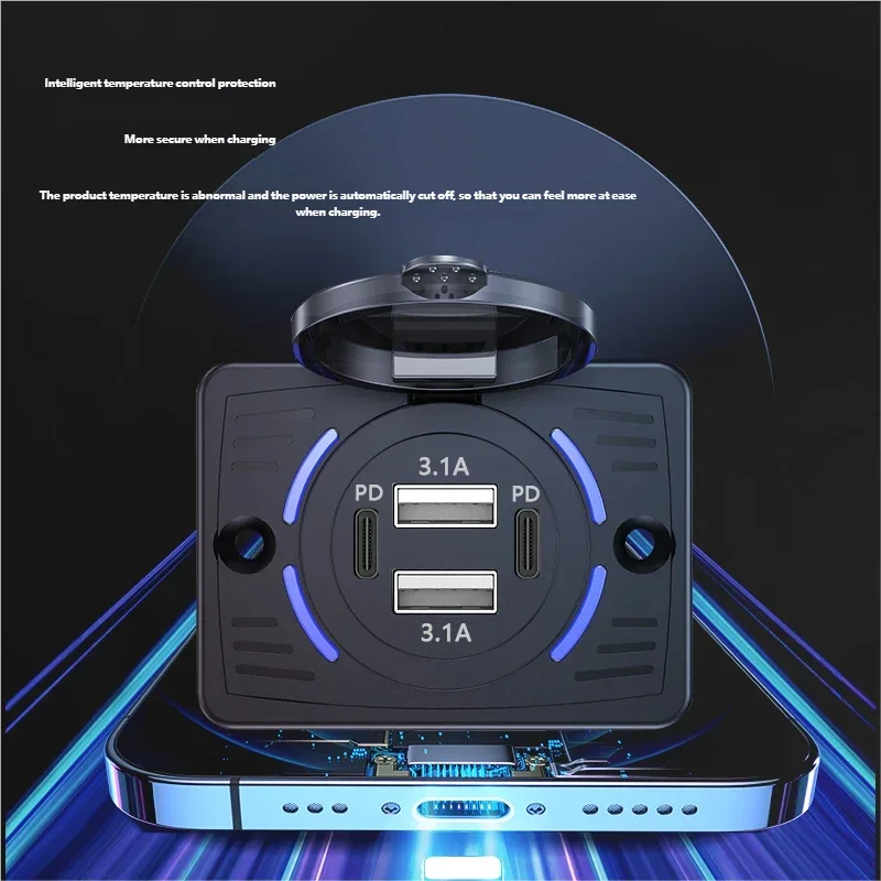 12V-24V Dual USB QC3.0 PD 3.1A/2.1A Car Charger Socket Quick