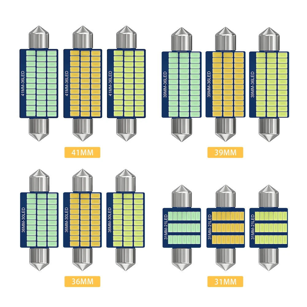 2PCS C10W C5W LED Bulb Canbus Festoon 31mm 36mm 39mm 41mm 12