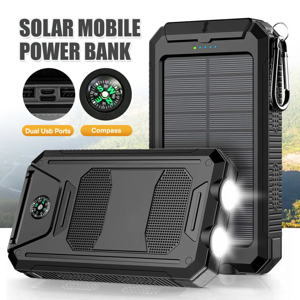 10000mAh Solar Power Bank Portable Waterproof Outdoor Dual 5