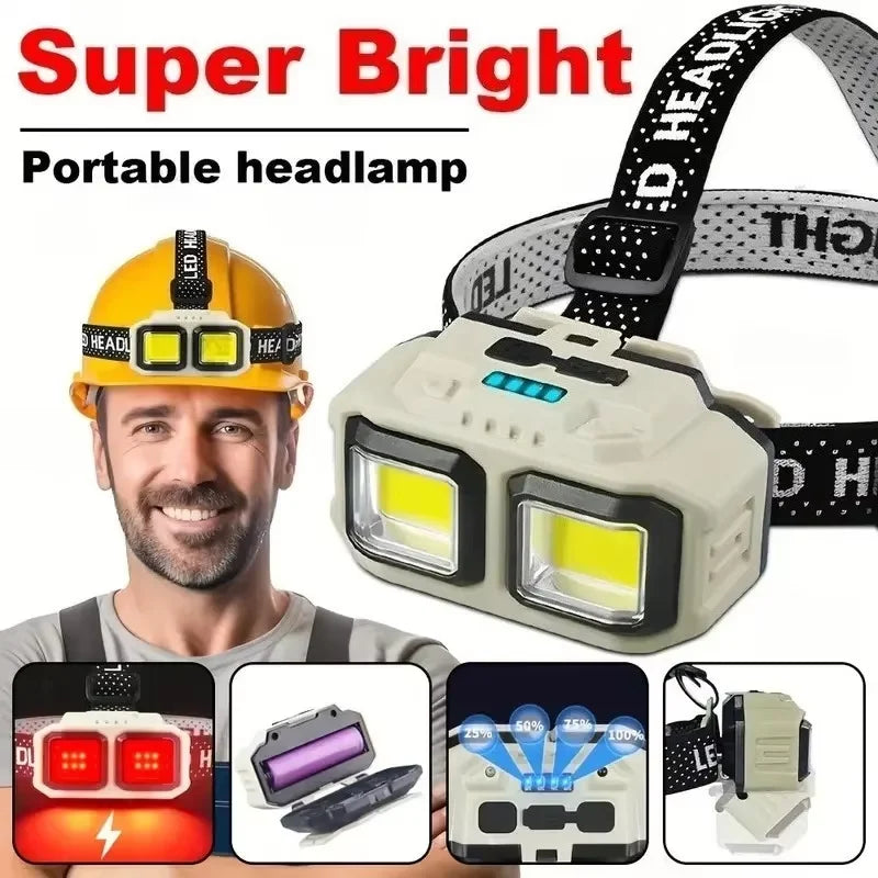 Powerful LED Headlamp COB Induction Rechargeable Head Flashl