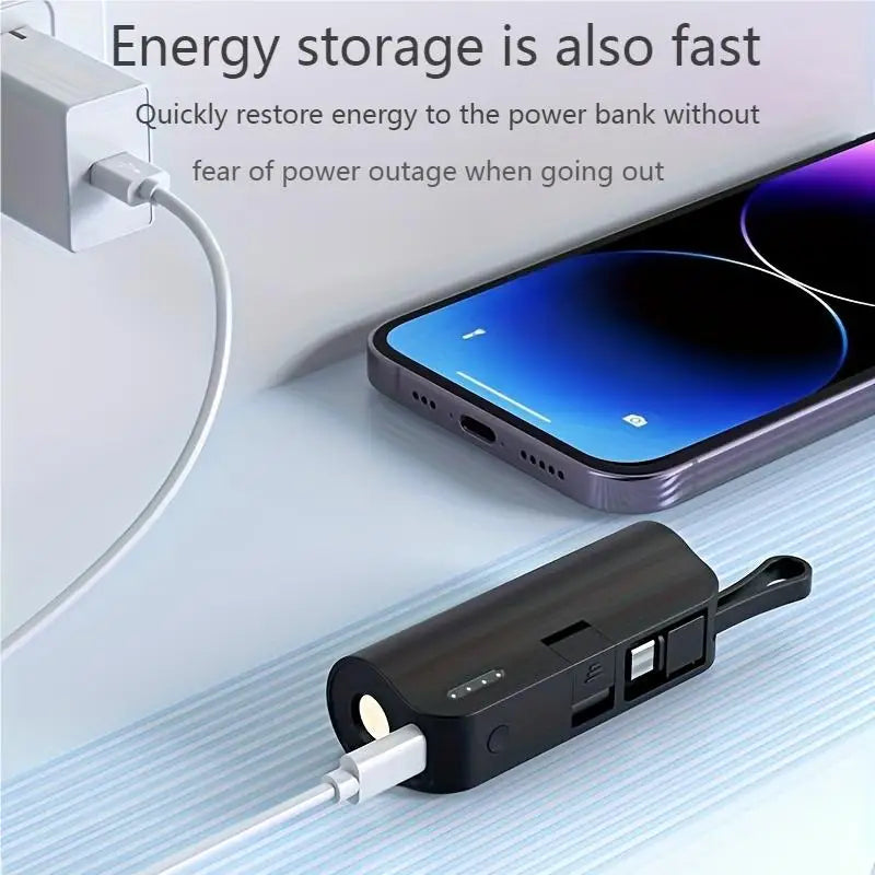 Mini Portable 5000mAh Power Bank with Built-in Cable Chargin