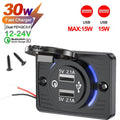 12V-24V PD+USB Car Charger Socket 45W Fast Charge Blue LED Indicator Waterproof Flip Cover Embedded Outlet for Car Motorcycle