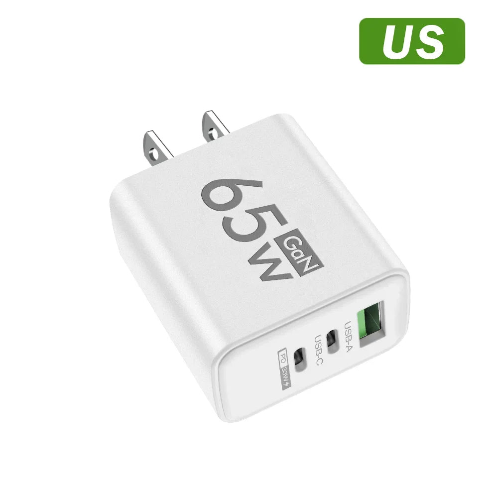 65W USB Type C Charger PD Fast Charging Mobile Phone Quick Charge Charger For iPhone Xiaomi Samsung Huawei Travel Power Adapter