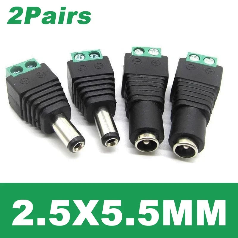DC Connector DC Power Socket DC Power Plug 5.5x2.5mm 5.5x2.1mm Male Plug Female Jack Adapter for LED Light Strip CCTV Camera