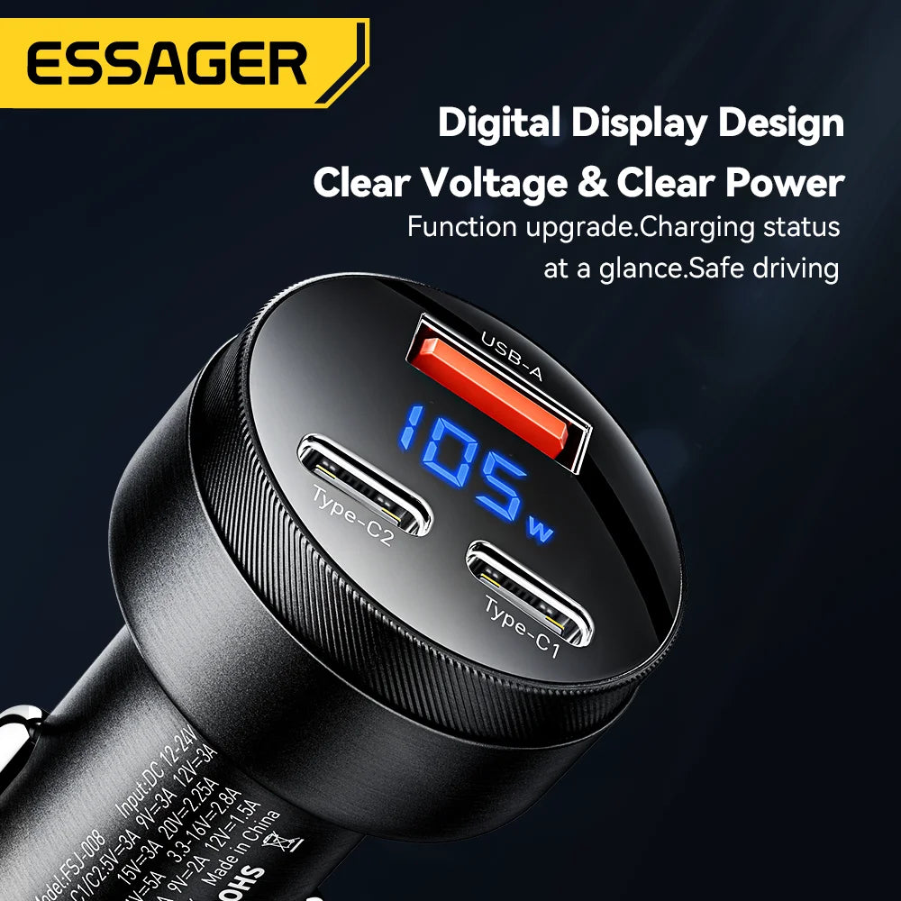 Essager 105W USB Car Charger Quick Charge 4.0 QC4.0 QC3.0 QC