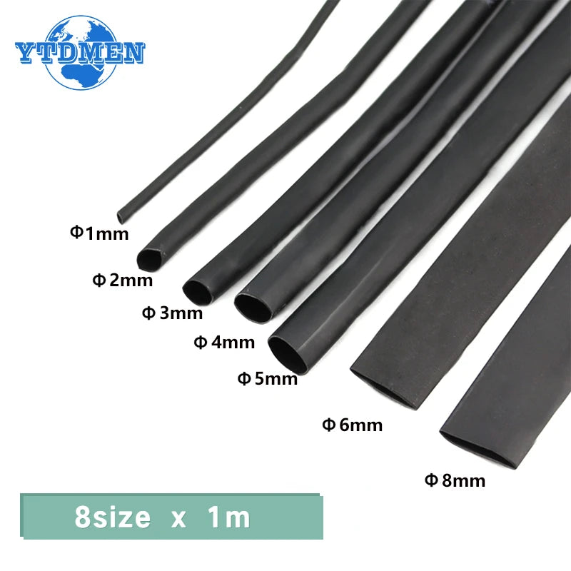 8 Meter/set Heat Shrink Tubing 1/2/3/4/5/6/8mm 2 1 Black Ins