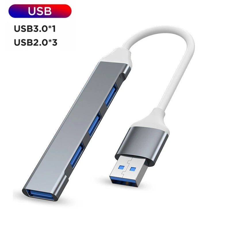 USB-A 3.0/2.0 Hub To Type C 5Gbps High Speed Transfer Data OTG Adapter Cable For Mobile Phone MacBook Pc Laptop Splitter 4 Ports
