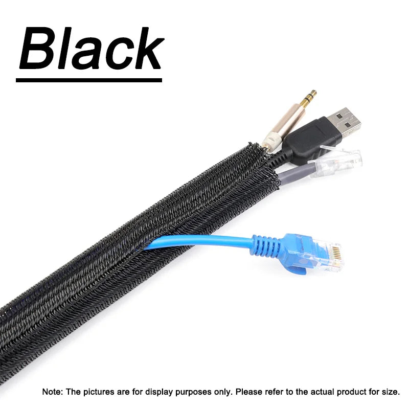 2/10m Black PET Braided Self-Closing Cable Sleeve Dia 3mm 50mm Wear Resistant Insulated Wire Organizer Cable Management Sheath