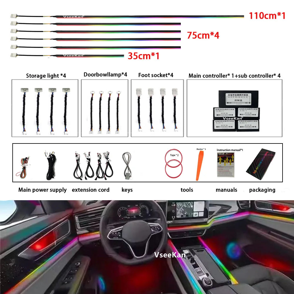 6/10/14/18 in 1 Led Car Ambient Lights RGB 213 64 Color Acry