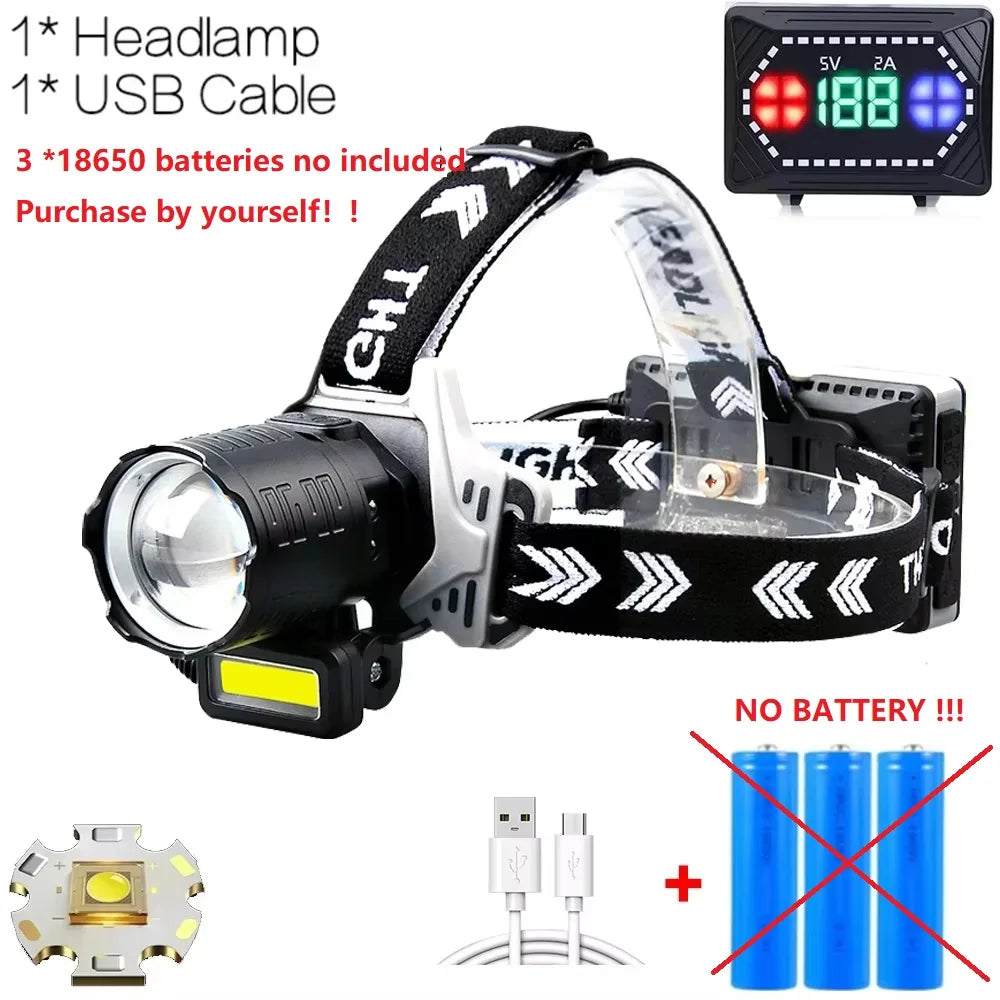 12000 Lumens Super Bright LED Headlamp with Motion Sensor Shot 1500m LED Headlight IPX7 Waterproof Head Lamp for Camping Fishing