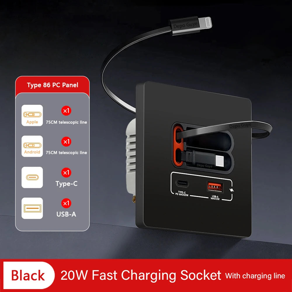 EU Universal 20W USB C Smart Socket Panel With Dual Type-c Fast Charge Ports Outlet Mobile phone charging Type-c Socket