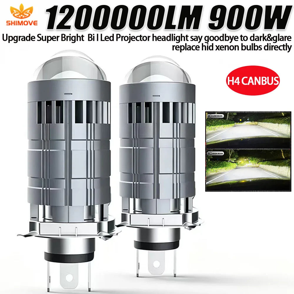 H4 Mini Bi LED Projector Lens CarMotor Headlight Bulbs 6000K