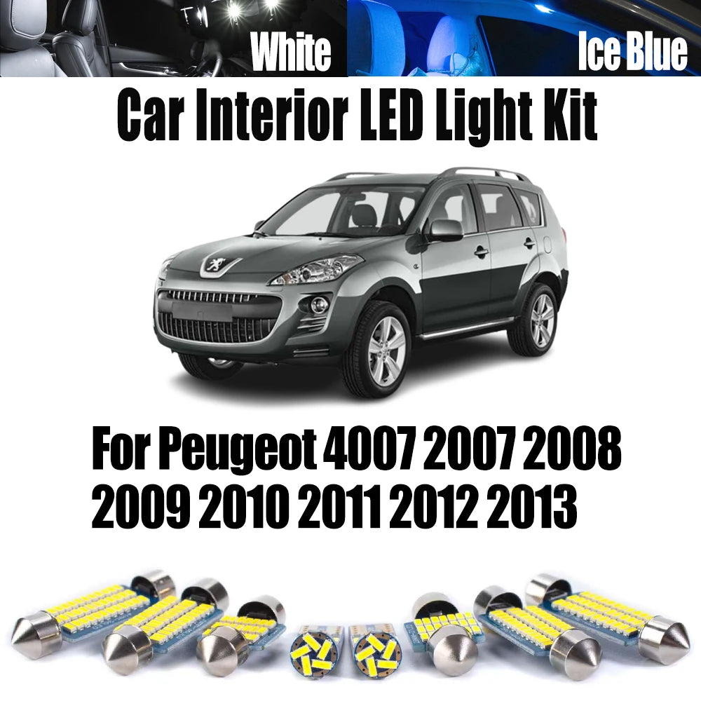 8-Piece LED Interior Light Kit for Peugeot 2007-2009 - Canbus Error-Free Interior Bulbs