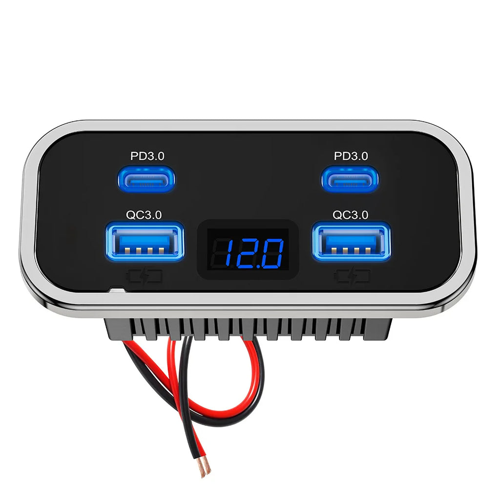 12/24V QC3.0 PD Car Charger Socket Quick Charge Dual USB Dual QC 3.0 Fast Charging Outlet Panel Adapter for Truck Camper Caravan