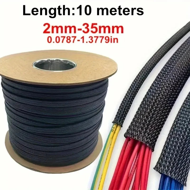10m /32.8 ft Pet Expandable Braided Mesh Sleeve Black Flexib