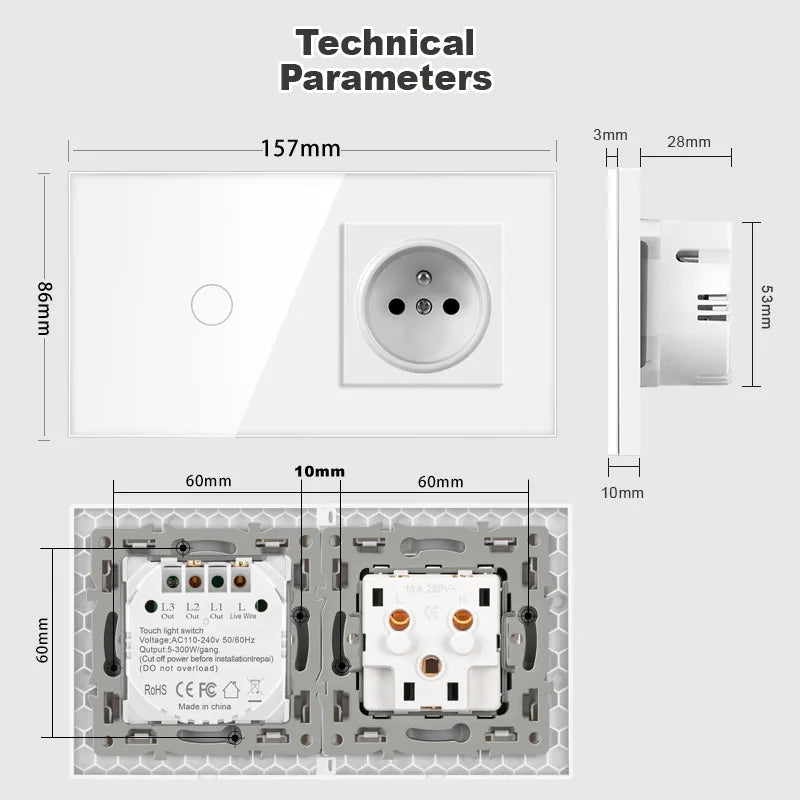 NYWP Touch Switch French Wall Socket Led Wall Light Switches