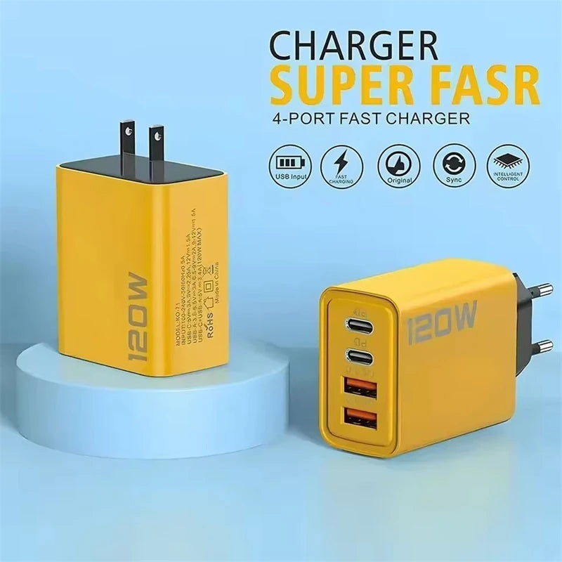 120W 4 Ports USB C Charger PD3.0 Fast Charging Type C Phone 