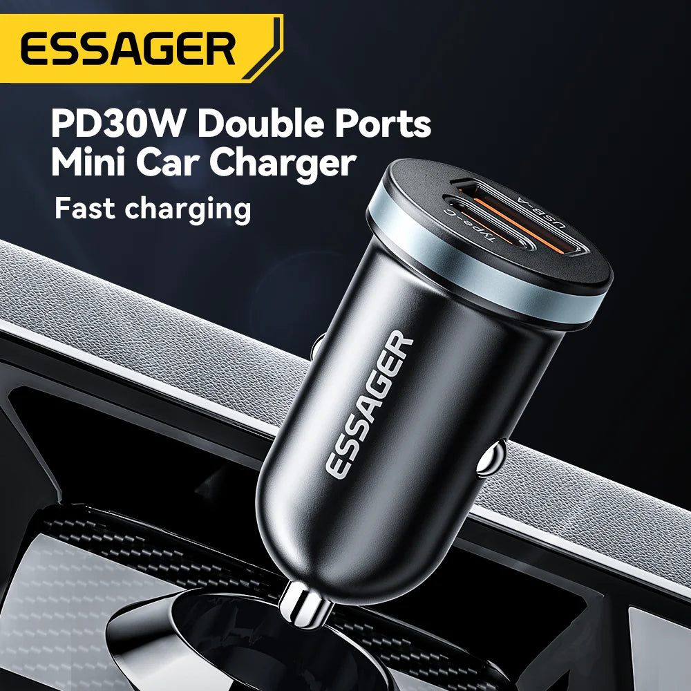 Essager 30W USB C Car Charger Type C Quick Charger PD QC 3.0