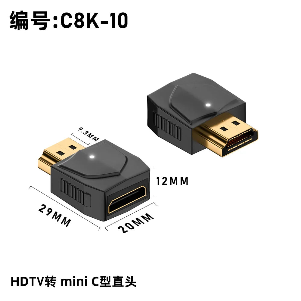 360 Degree Angled U-shaped L Converter Mini HDMI Male to HDMI-compatible 2.1V Female Extension 4K 5K 3D UHD 8K 60Hz Adapter