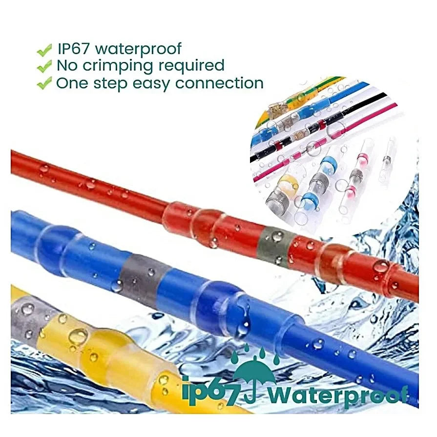 100pcs Waterproof Heat Shrink Butt Connectors Solder Sleeve 