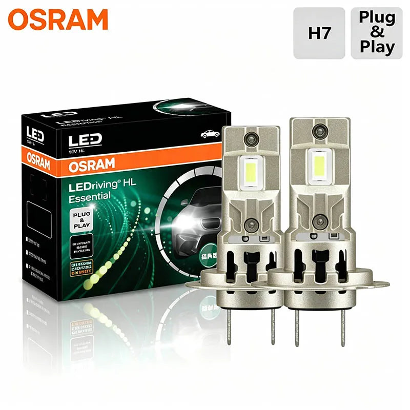 OSRAM LED Essential H7 H18 Replacement Headlight Bulbs PX26d Base 12V 70W 5000LM 6000K Cool White High Low Beam Auto Lamps Pair