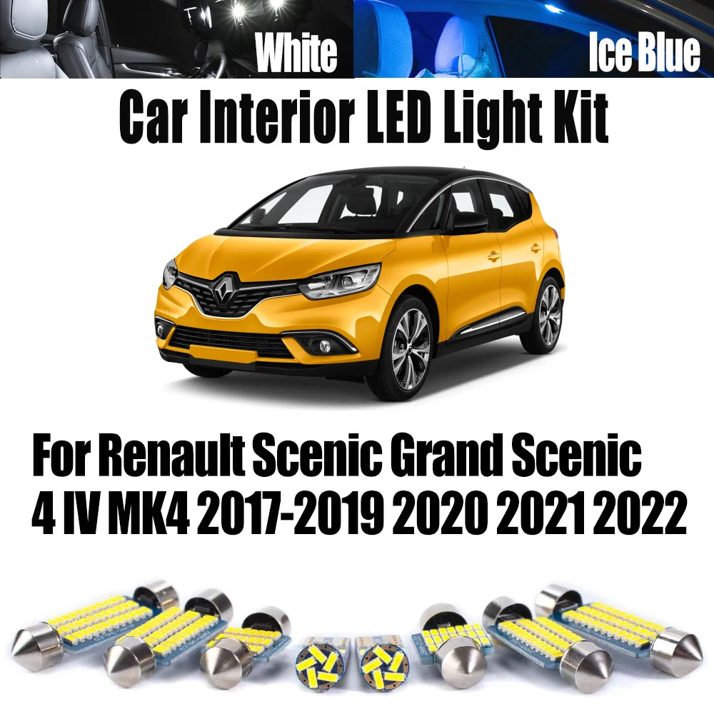 12-Piece LED Interior Light Kit for Renault MK4 2017-2021 - Canbus Error-Free Interior Bulbs